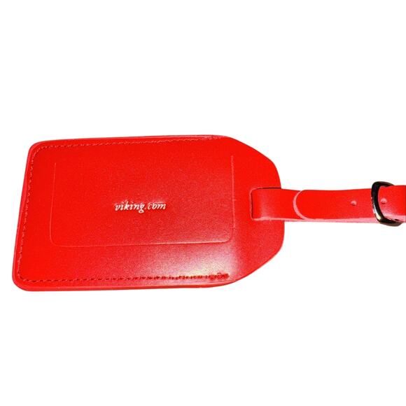 Viking Cruise Red Leather Travel Luggage Tag Unused Travel in Luxury Stand Out - Picture 3 of 5